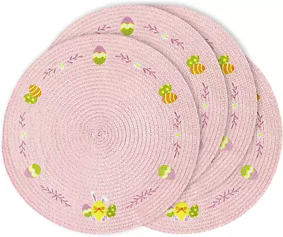 Round Easter Placemats Set Of 4 Pink Bunny Placemats Dining Table Spring Placema • $24.99