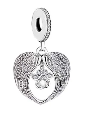 Angel Wings RIP Dog Cat Memorial Charm Pet Paw Animal Lover 925 Sterling Silver • £17.98