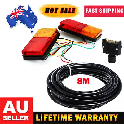 LED TRAILER TAIL LIGHT KIT PAIR PLUG 8m 5 CORE WIRE CARAVAN BOAT UTE Waterproof • $38.99