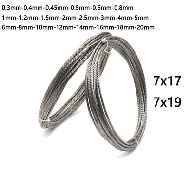 0.3mm/0.4mm/1mm/1.2mm/1.5mm/2mm/3mm-20mm Wire Rope Cable Rigging Stainless Steel • £1.87