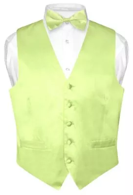 Biagio Men's SILK Dress Vest & Bow Tie Solid LIME GREEN Color BowTie Set • $29.95