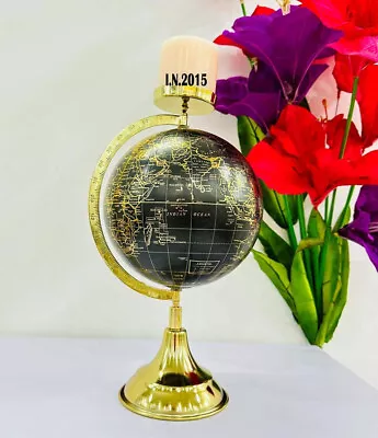 Handmade World Globe W/Taper Candle Holder Vintage Rotating World Map Home Decor • $116.62