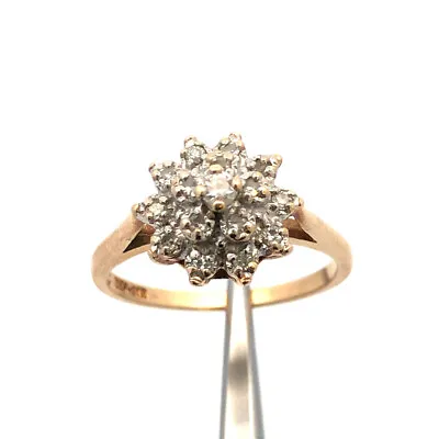 Vintage 10K Yellow Gold Diamond Cluster Floral Starburst Snowflake Cocktail Ring • $375