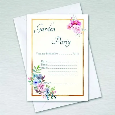 Garden Party Invitations Bbq Afternoon Tea Invites & Envelopes Pack A6 Elegance • £2.75
