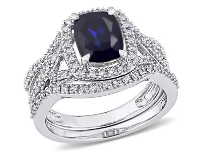 2.20 Carat (ctw) Lab-Created Blue Sapphire & Diamonds Engagement Ring 10K Gold • $795