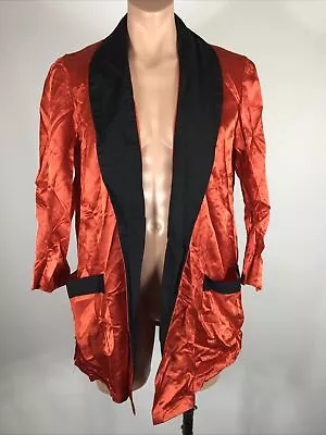 Vtg 1950s Red Satin The Black Knight Lounge Robe Smoking Jacket Sz S/M • $100