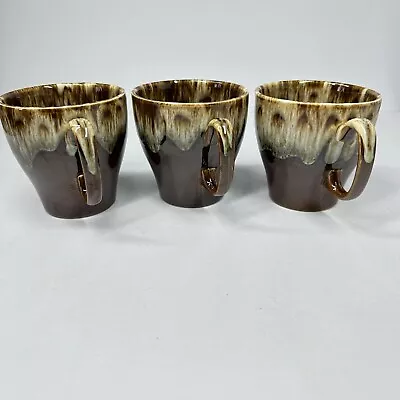 Vintage Canonsburg Pottery Brown Drip Glaze Coffee Mugs Cups Set Of 3 USA • $17.09