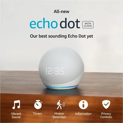 $142.99 • Buy Echo Dot (5Th Gen, 2022 Release) With Clock | Smart Speaker With Clock And Alexa
