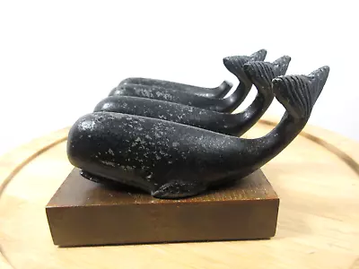 Vintage Sperm Whale Solid Cast Metal Paperweights W/ Wood Stand Nautical Decor • $49.99