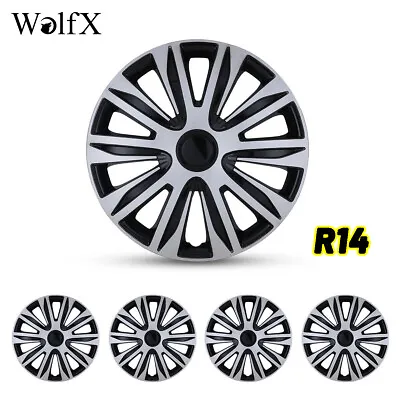 For R14 Car Tire & Rim 14  4Pc Wheel Covers Snap On Full Hub Caps Black Silver • $45.99