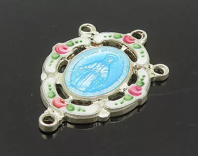 925 Sterling Silver - Vintage Enamel Floral Miraculous Medal Pendant - PT18728 • $39.45