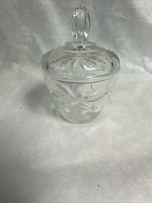 Vintage 5 1/4  Anchor Hocking Eapc Pattern Clear Glass Lidded Sugar Bowl • $6.99