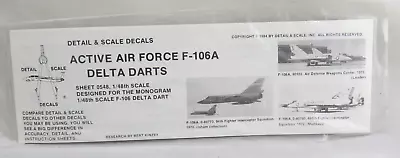 DETAIL & SCALE DECALS Active F-106A Delta Darts Decal Sheet 1/48 0548 Monogram • $14.88