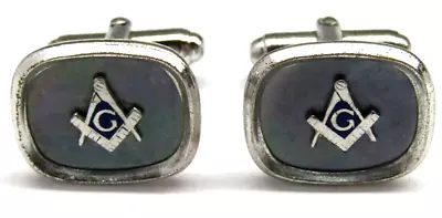 Anson Silver Freemason Masonic Cufflinks Mother Of Pearl Abalone Men Formal Wear • $19.95