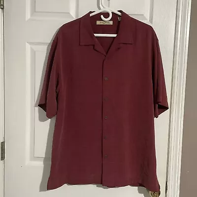 Tommy Bahama Shirt Mens Large Maroon Red Short Sleeve Martini Glasses 100% Silk • $23.99