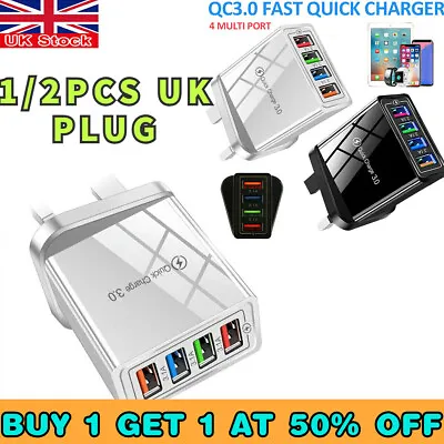 1/2Pcs UK Plug 4 Multi Port Fast Quick Charge QC3.0 USB Hub Mains Wall Charger • £4.93