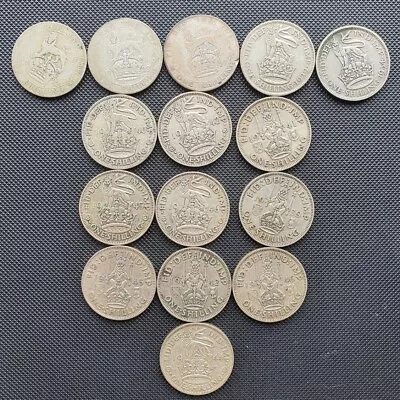 £8.39 • Buy Joblot Of 15 Silver One Shilling Coins 84g King George V/VI Old British Silver 