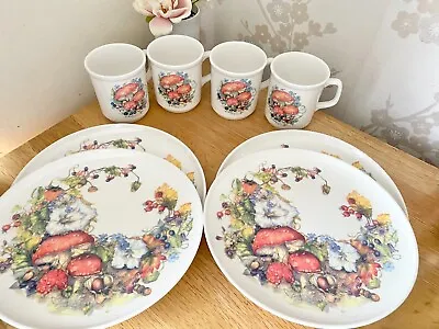 Vintage Melamine Toadstool And Flower Plates And Cups Set Picnic Camping • £25