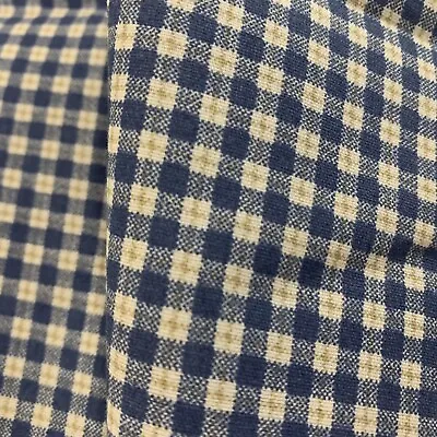 Vtg Blue White Gold Small Gingham Plaid Cotton Fabric 3 3/8 Yards 43 Wide • $25