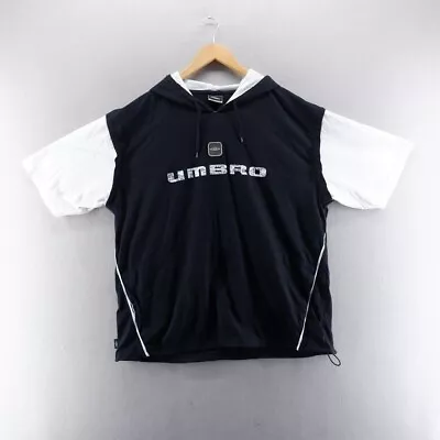 Umbro Mens Hoodie 2XL Black White Spell Out Pullover Short Sleeve Vintage • £16.99