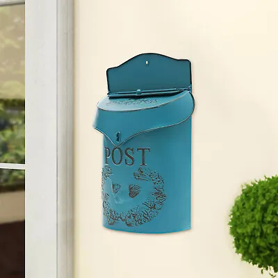 Vintage Mailbox Wall Mount Large Locking Mailbox For Home Post Letter Box Blue • $30.40