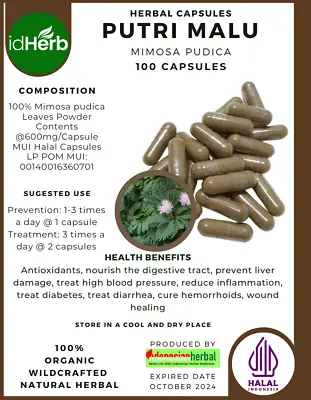 [idHerb] CAPSULES Mimosa Pudica Putri Malu Natural Organic Herbal Herbs Fresh • $25
