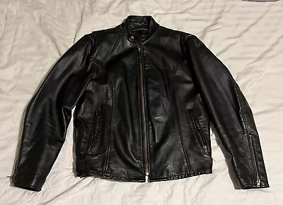 Vintage 1960s Motorcycle Cafe Racer Leather Jacket Talon Zipper Patina Size 44 • $149.95