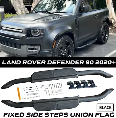 For Land Rover Defender 90 2020+ Full Black Fixed Side Steps Union Flag Jackl663 • £158.99