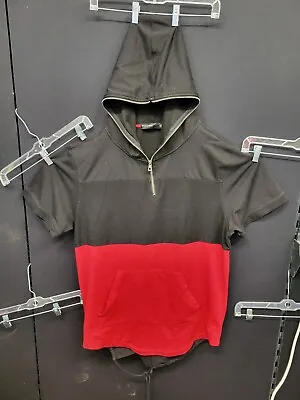 Hudson Outerwear 2XL Black Red Hoodie Sweatshirt Zip Drawstring Short Sleeve • $20.90