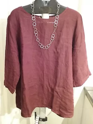 TERZO MILLENNIO 100% Linen Maroon Ladder Stitch A Line Top Made Italy 1X BNWT • $55