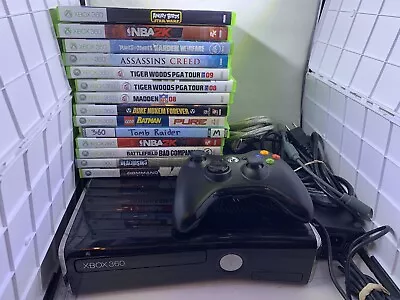Xbox 360 E Console 4GB Bundle Wired Controller Power HDMI Cord 14 Games Tested • $150