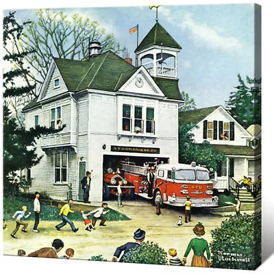 Canvas Art Print Painting Norman Rockwell Firehouse Home Wall Decor 16x16 • $16.99