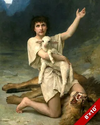 Shepherd David Protecting Lamb From Lion Bible Painting Art Print On Real Canvas • £14.47
