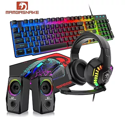 Wired Gaming Keyboard Mouse Headset And Pad Set RGB Bcklit For PC Xbox PS4 Gamer • $50.30