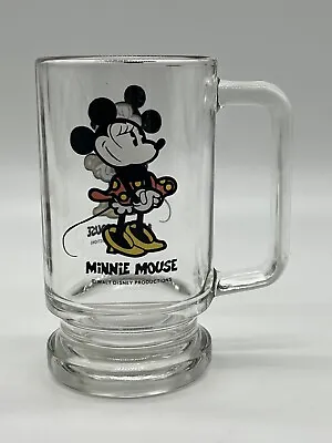 VTG Walt Disney Vintage Minnie Mouse Clear Glass Mug W/ Handle Cup • $19.75