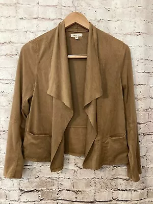 Max Studio Top Womens Medium Camel Brown Faux Suede Open Front Ruffle Draped • $24.99