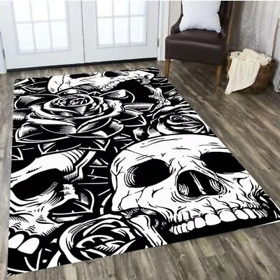 Comic Skull Rose Carpet Bedroom Decorative Carpet Door Anti-Slip Rug Bathroom   • £33.85