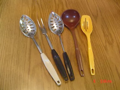 5 - Vintage Foley Utensils Chrome Plated Slotted Spoons Fork Plastic LadleSp • $9.99