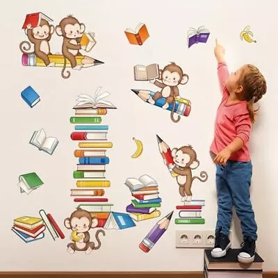  Monkey Reading Books Wall Decals Animal Educational Wall Stickers Baby  • $18.97