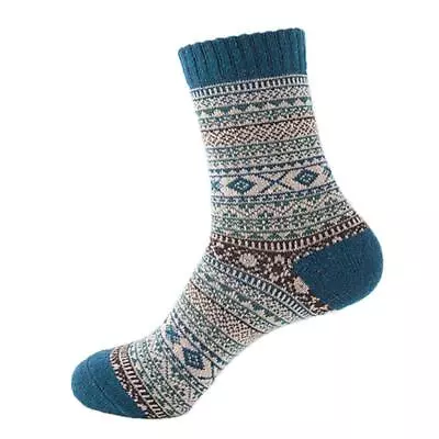 Men Male Thicken Striped Plaid Long Socks Retro Geometric Knit Faux Rabbit Wool • £4.68