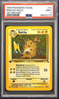 1999 Pokemon Fossil 14 Raichu 1st Edition Holo Rare Pokemon TCG Card PSA 9 • $0.11