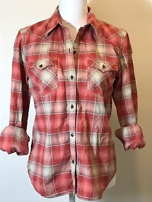 Chaps Womens M Western Button-Up Blouse Plaid Red Tan Country Girl Festival D • $24.99