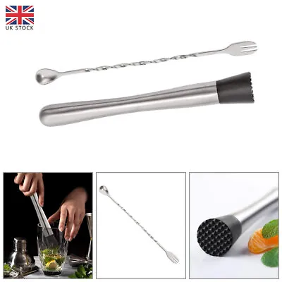 Cocktail Muddler Kit Stainless Steel Bar Mixer Barware Drink Cocktail DIY UK • £6.49