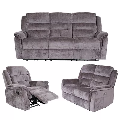 Turin 3 Seater 2 Seater And Armchair Grey Chenille Fabric Recliner Sofa (3+2+1) • £349