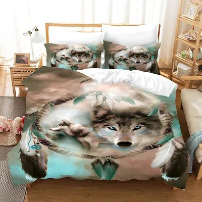 Dreamcatcher Wolf Doona Duvet Quilt Cover Animal Bedding Set Pillowcase Indian • $45.69