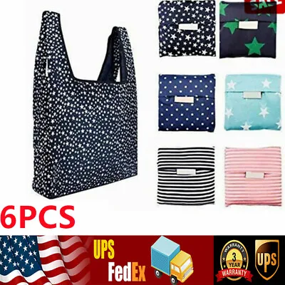 6 Pcs Reusable Shopping Bag Foldable Travel Shopping Tote Grocery Bags Washable • $6.37