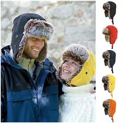 Real Rabbit Fur Russian Hat Ushanka Ski Snow Trapper Warmer Aviator Cap Casual/я • £5.86
