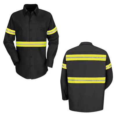 Red Kap Enhanced Visibility Hi Vis Reflective Work Towing Uniform Shirts LS • $28.98