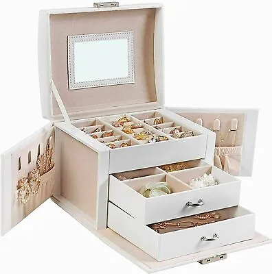 Large Jewellery Boxes Leather Storage Case Drawer Cabinet Necklace Organizer  • £16.79