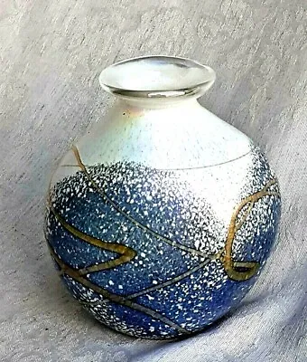 £37 • Buy Heron Art Glass Rare Vase In White And Purple With Gold Trail 12.5 Cm - Gift Box